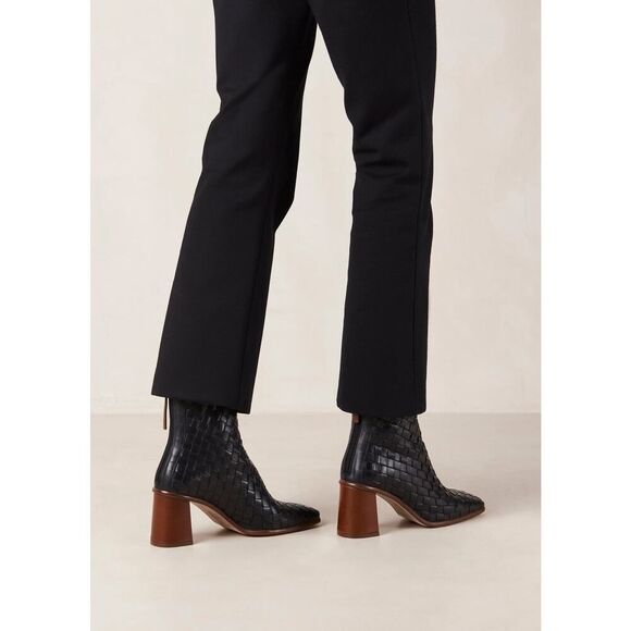 Alohas West Braided Black Leather Ankle Boots Block Heel Size 42 EU 11 US - Picture 3 of 11